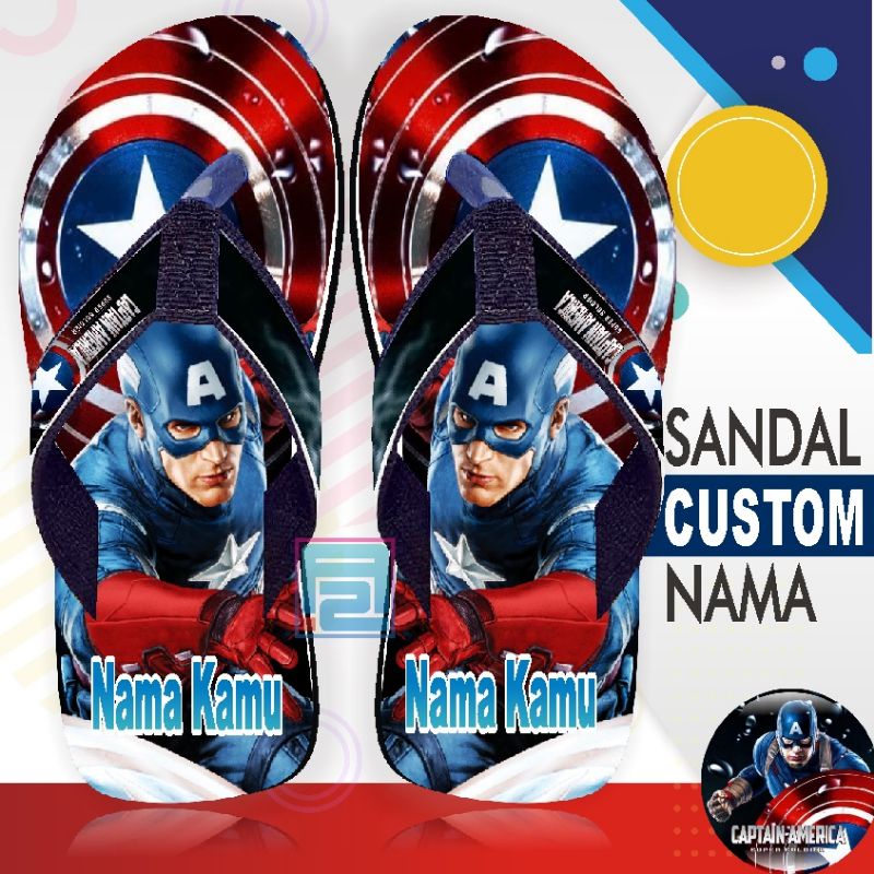 Sandal Custom karakter Captain Amerika FREE Custom Suka Suka Anak/Dewasa