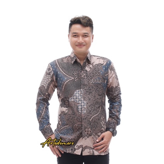Artodomoro Eksklusif Kemeja Batik Pria Lengan Panjang Motif Sekar Jagad Navy