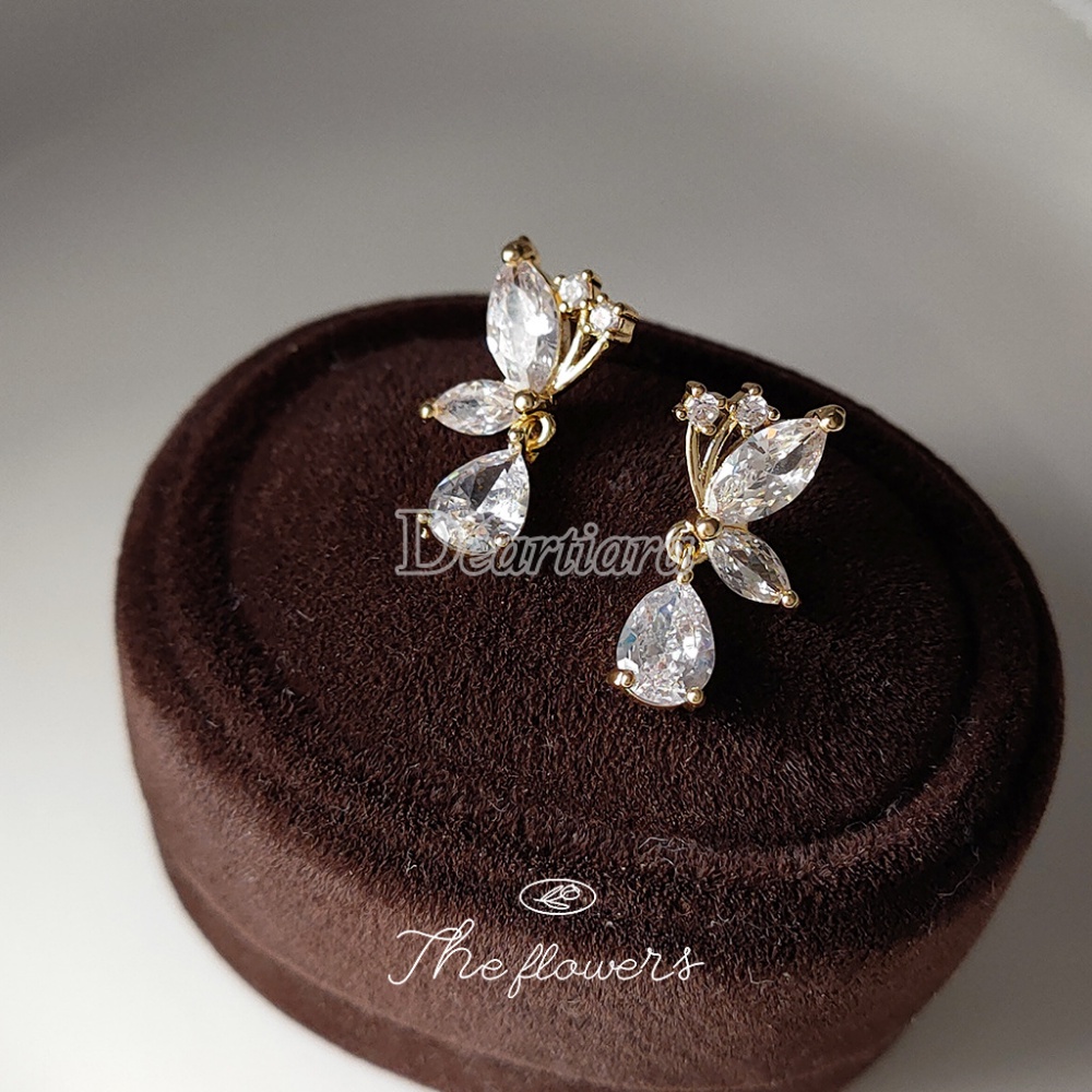 Set Anting Tusuk Silver Desain Kupukupu Hias Zircon Untuk Wanita Butterfly