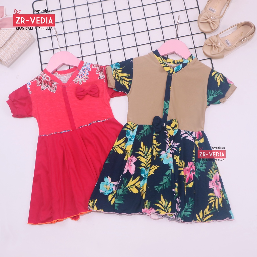 Dress ABC uk 1-2 Tahun / Baju Balita Anak Perempuan Murah Baju Dres Batik Adem Grosir Lengan Kaos Kiosbalitaaprillia