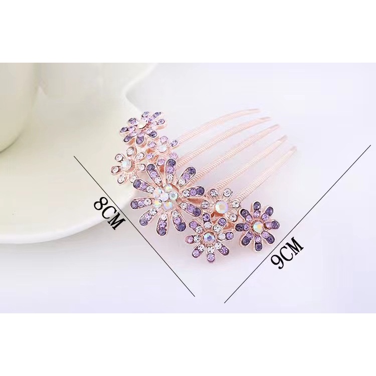 Sisir Rambut Bentuk Bunga Aksen Berlian Imitasi Bahan Alloy Untuk Wanita