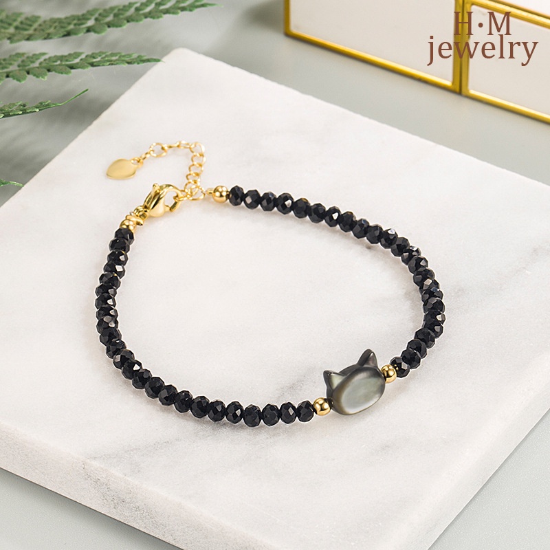 Gelang Adjustable Desain Kucing Hitam Aksen Kristal