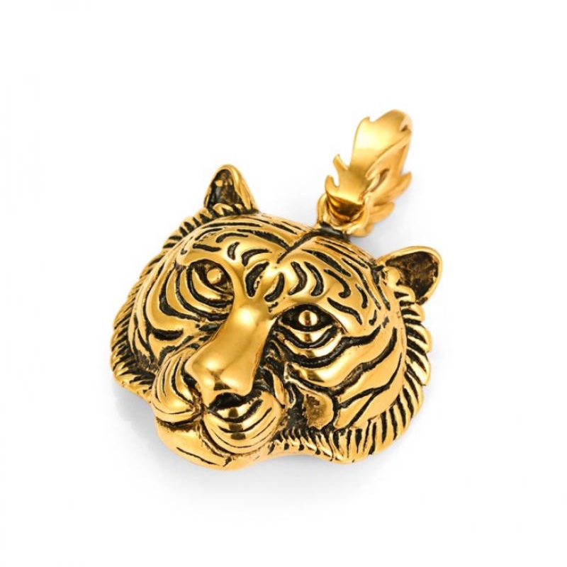 Kalung Liontin Kepala Harimau Bahan Stainless Steel Untuk Pria