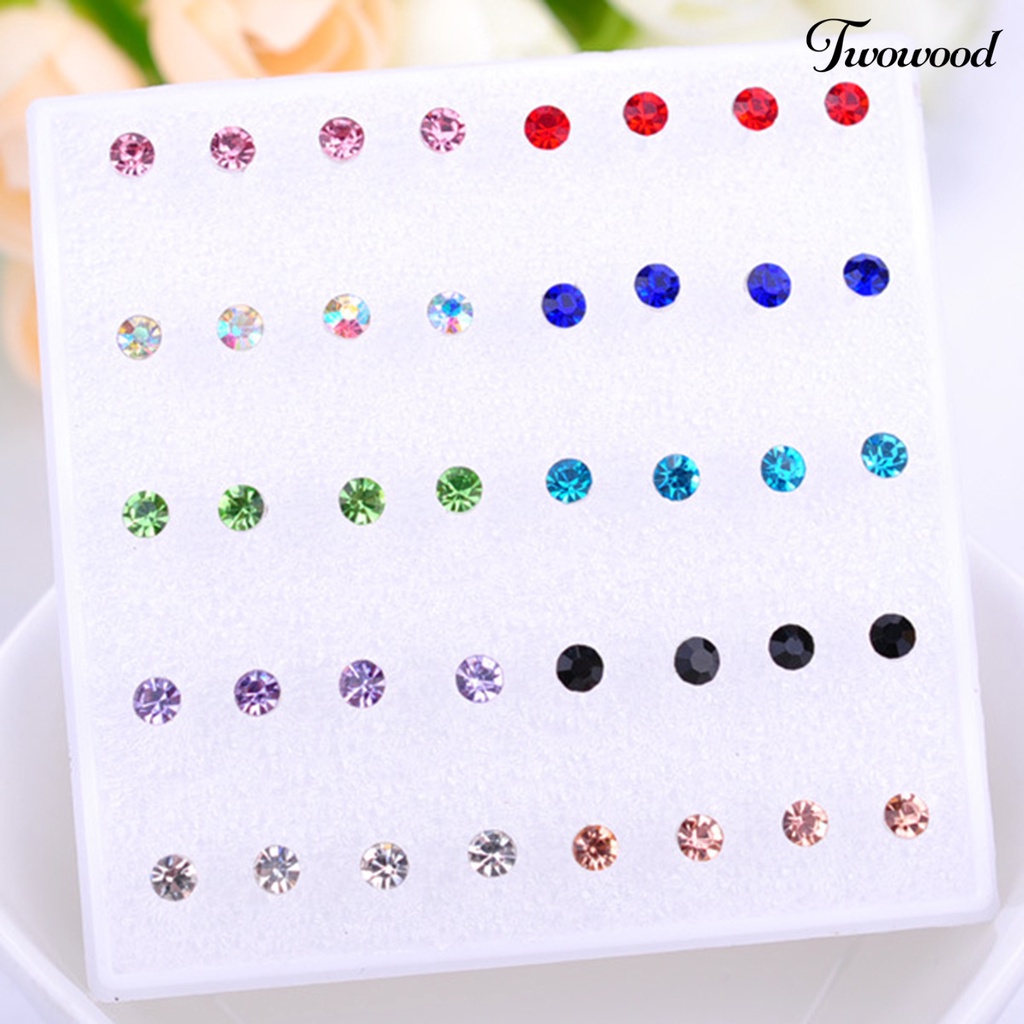 20 Pasang Anting Stud Cubic Zirconia Shiny Multicolor Bahan Stainless Untuk Wanita