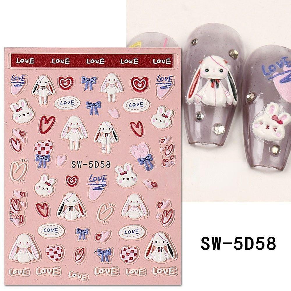 AUGUSTINA Agustina Stiker Kuku Kelinci Lucu Manis Timbul DIY Nail Sliders Bunny Pattern Manicuring Foils