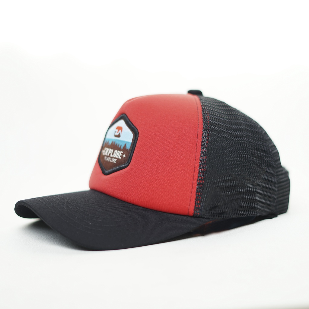 Zarventure merah hitam 83 topi trucker jaring busa