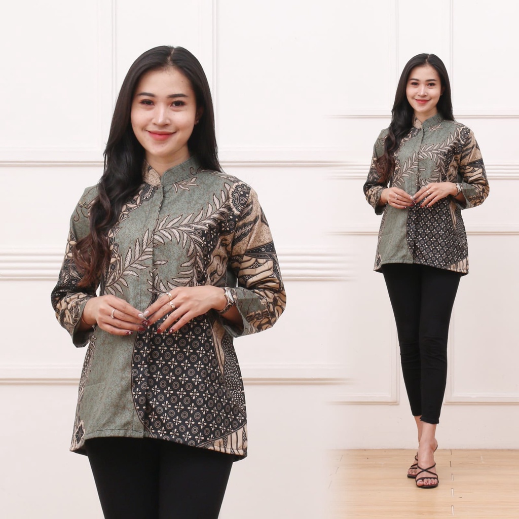 1 - ATASAN BLOUSE BATIK WANITA LENGAN PANJANG || SARIMBIT COUPLE  BATIK PRIA WANITA