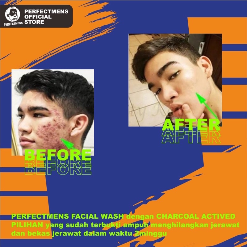 PERFECTMENS- FACIAL WASH FOR MEN CHARCOAL ACTIVED/SABUN WAJAH PRIA MEMUTIHKAN DALAM 14HARI