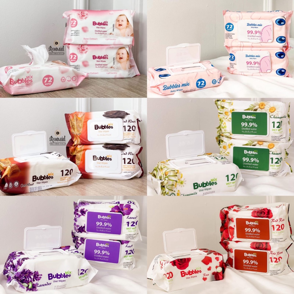 BUBBLE MIX WET WIPES / TISU BASAH BAYI / TISU BASAH Oud wood