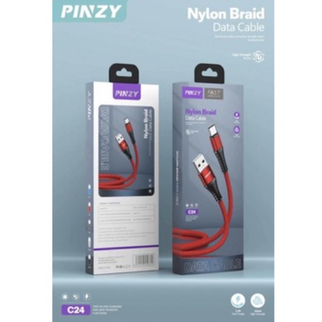 Kabel Data PINZY C24 USB Type C Nylon Braid 2.4A Fast Charging - Charger C24 -