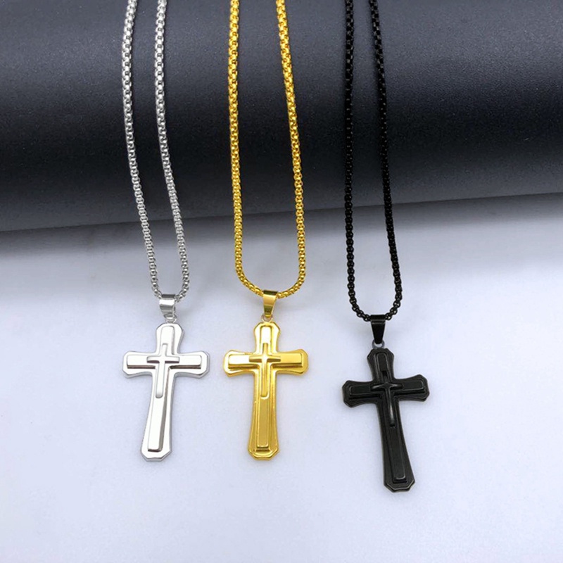 Fancyqube Kalung Liontin Salib Yesus Tiga Lapis Gaya Hip Hop Untuk Pria