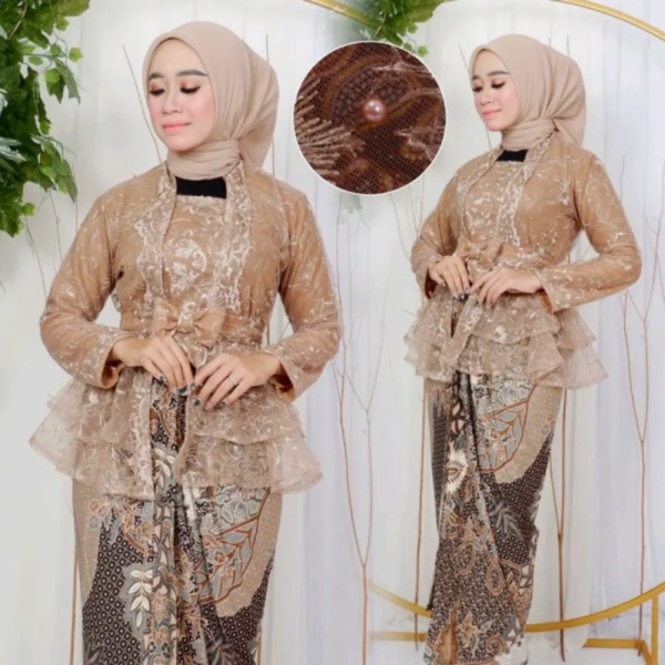 Jual SET KEBAYA BRUKAT AMALIA/KEBAYA MODERN/KEBAYA WISUDA/KEBAYA ROK LILIT - mocca atasan saja Murah