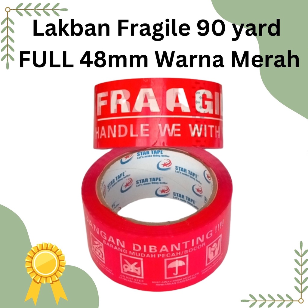 Lakban FRAGILE 90 yard FULL 48mm Warna Merah