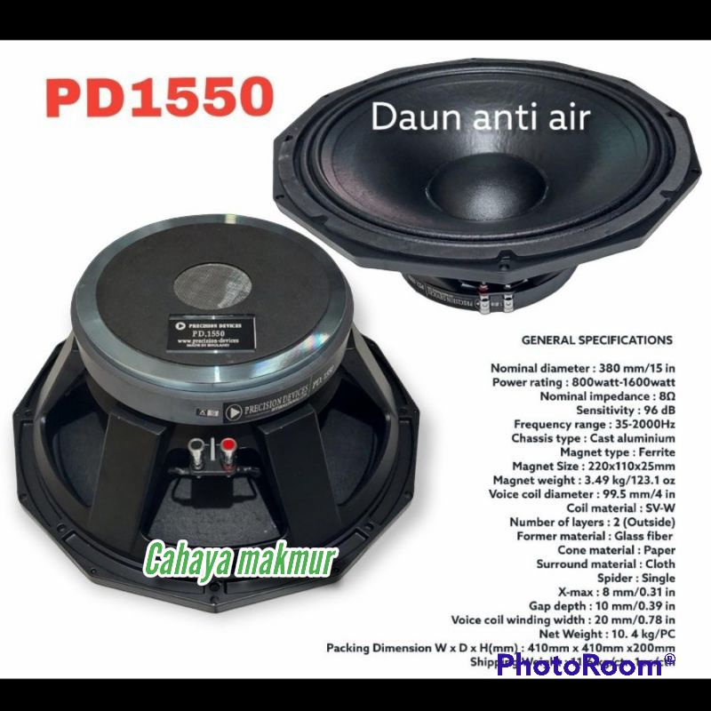 Speaker Component Precision Devices PD 1550 Subwoofer 15 inch Low diameter 15