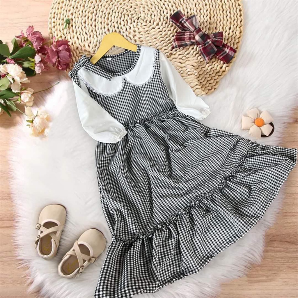 Dres anak perempuan bahan katun flish usia 1 sampai 10 tahun