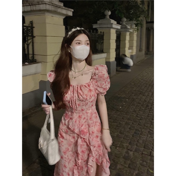 Korean Women Floral Midi Dress Gaun Wanita M190