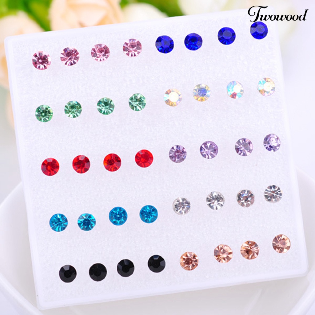 20 Pasang Anting Stud Cubic Zirconia Shiny Multicolor Bahan Stainless Untuk Wanita