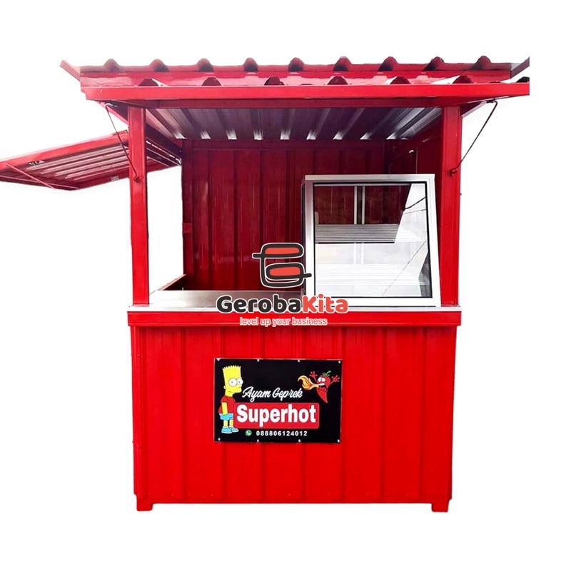 Booth Container kuliner dengan etalase dan lantai