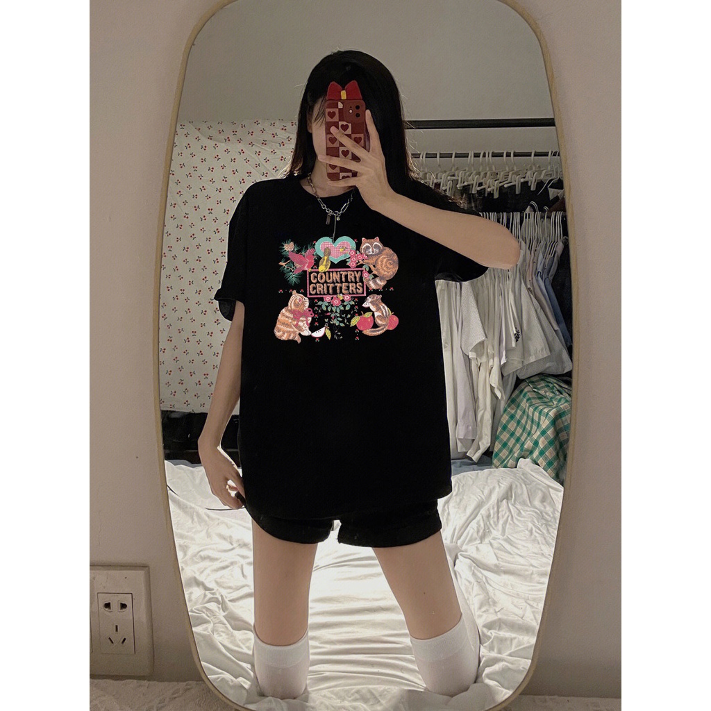 Image of SEZO. t shirt cat doodle kaos oversize baju korean style wanita ootd #4