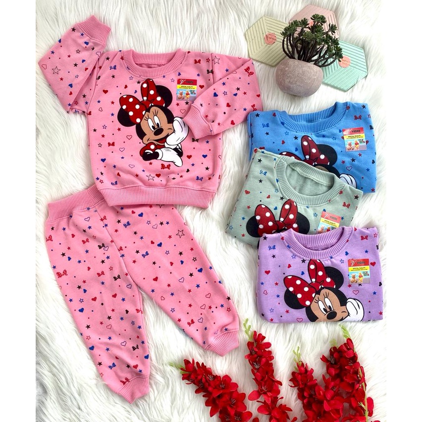 stelan sweater anak perempuan laki laki lucu motif MINNIE MOUSE 3-12 bulan (ONE SIZE)