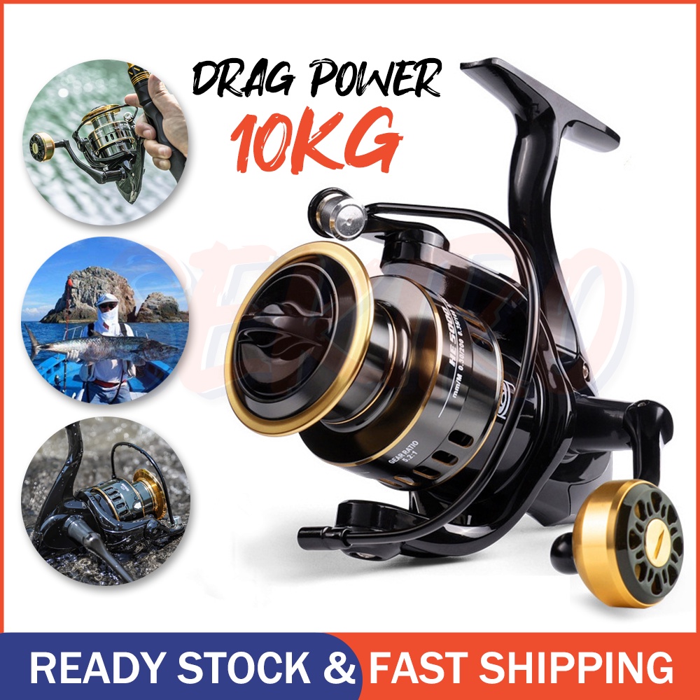 Reel Pancing asli besi fishing reel 10kg drag 5.2:1 Kincir Logam Berkekuatan Tinggi, Gulungan Pancing Ikan Air Asin gulungan pancing murah