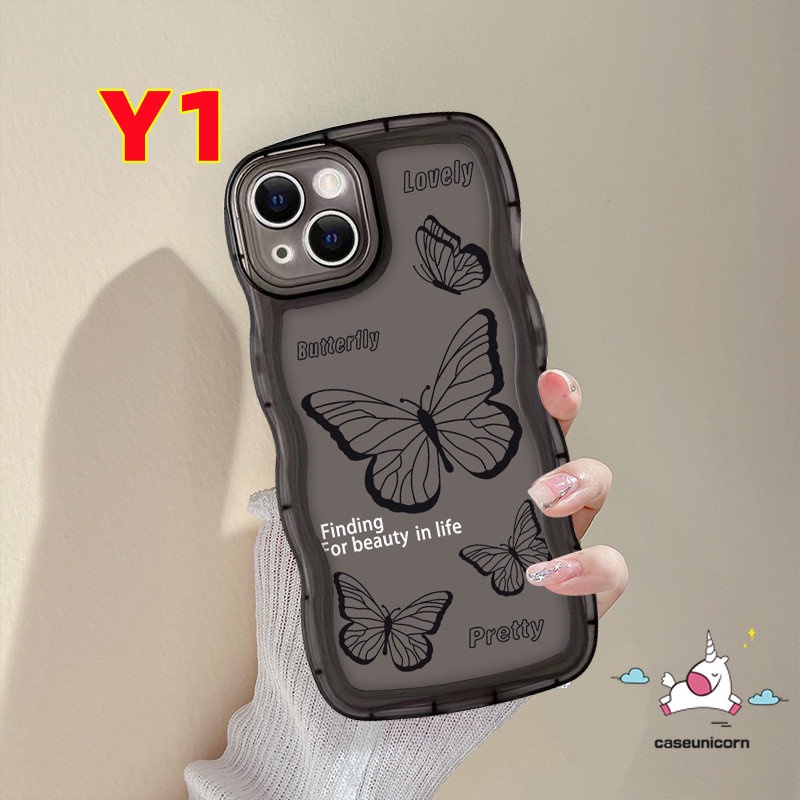 Soft Case TPU Motif Kupu-Kupu Hitam Retro Untuk iPhone 11 14 13 12 Pro Max 6 6s 8 7 14 Plus XR X XS Max SE 2020