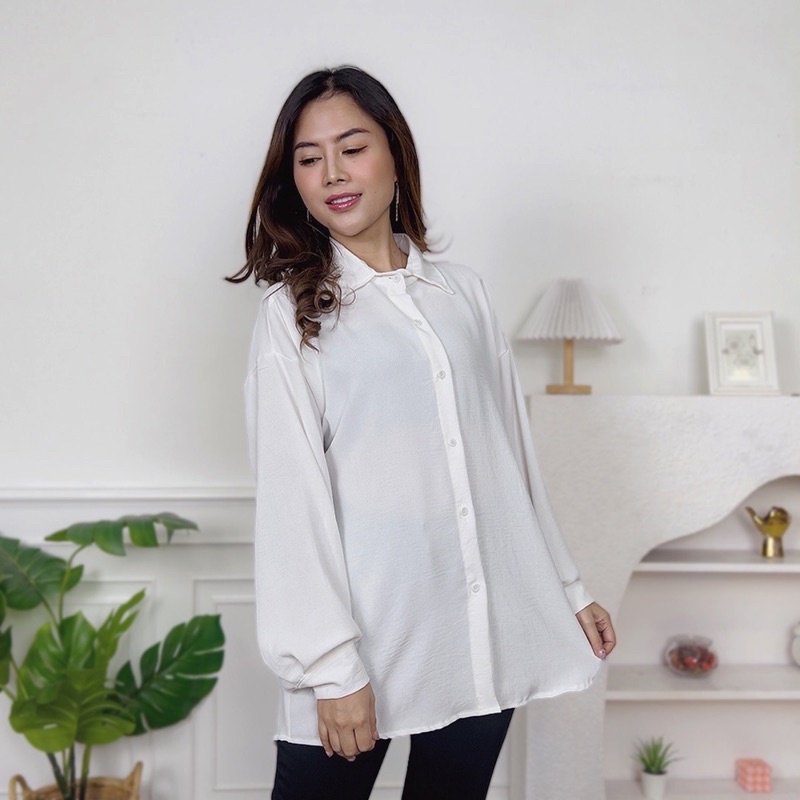 AFI - EC - ⭐️ PREMIUM AIRFLOW CRINCLE ⭐️ Anna Shirt CRINCLE-Putih