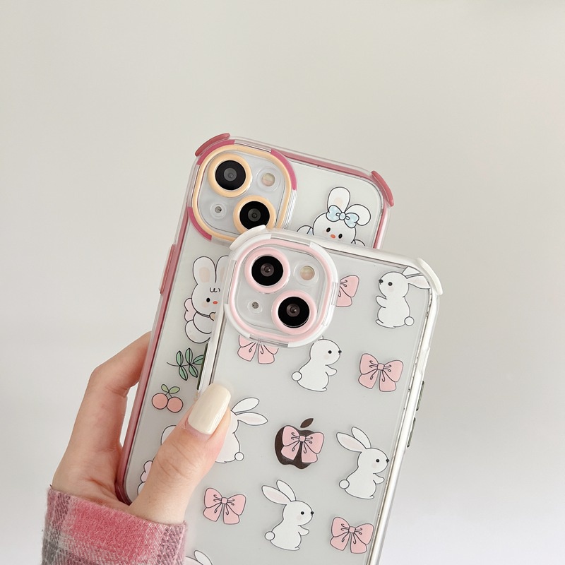 Casing hp IPhone 11 12 13 14 Pro Max 14 Plus Anti Jatuh Casing Bunga Ikatan Simpul Kelinci Kelinci Lucu Gadis Hadiah Cukup Beruntung