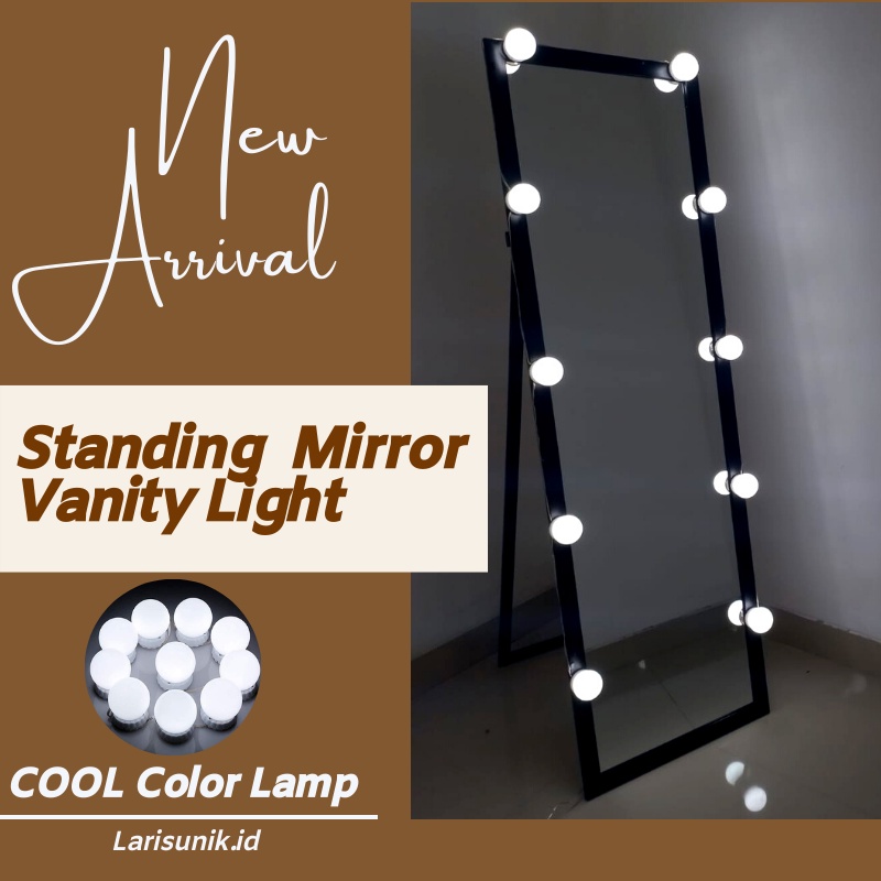 Mirror LED Cermin Standing Besar Lampu Vanity Lamp Dinding Gantung Aesthetic Besar Bingkai Kayu Lampu Bohlam Rias Dandan Make Mek Up Hias Untuk Penghias Kamar Tidur Room Decor Aesthetic  Kaca Miror Besar Berdiri Sebadan Full Body Gede OOTD Mirror