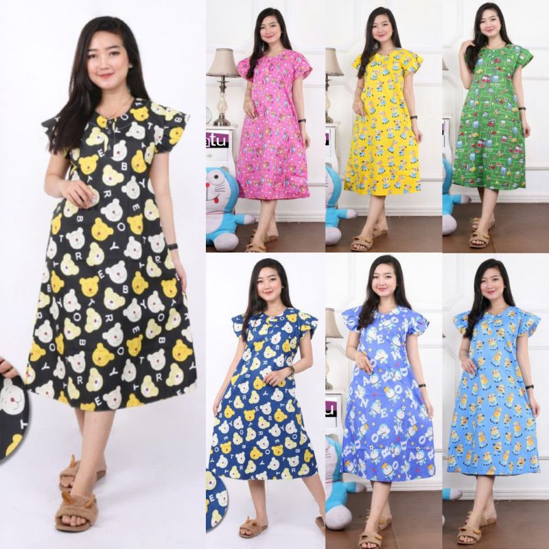 [Fashion Wanita] DASTER PIYAMA karakter lucu kancing depan baju tidur motif kartun | murah terlaris