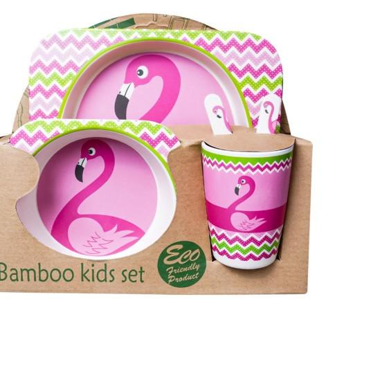 Set Alat Makan 5 in 1 / Piring Makan Anak Balita Peralatan Makan - 005 - Flamingo