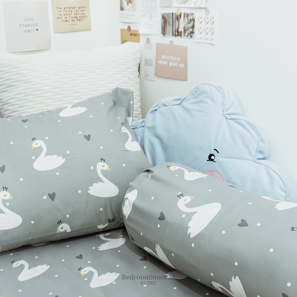 Sprei aesthetic motif Swan Grey sudah termasuk sarban dan sargul