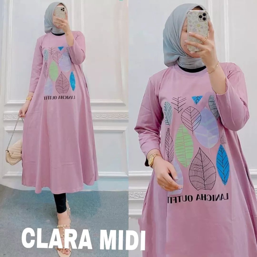 CLARA MIDI DRESS BAHAN KAOS KATUN COMBED 24s MOTIF POLOS APLIKASI SABLON UKURAN M L XL DAN XXL MIDI DRESS JUMBO WANITA TERBARU 2023 ATASAN WANITA KOREAN STYLE GAMIS WANITA CASUAL VIRAL BAJU KAOS OVERSIZE