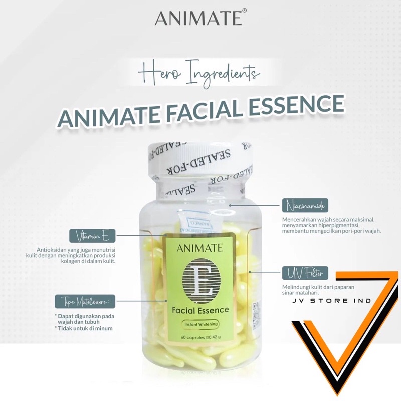 Jual ANIMATE FACIAL ESSENCE VITAMIN E ISI 60 capsules Shopee Indonesia