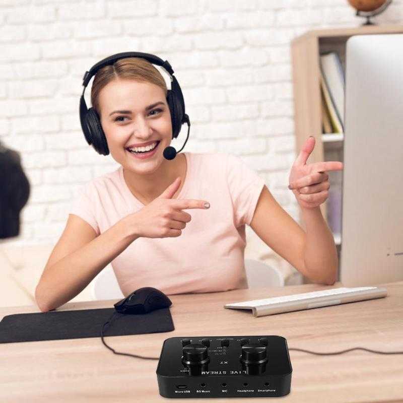 ALLOYSEED Audio USB External Soundcard Live Broadcast Microphone Headset - X7 - Black