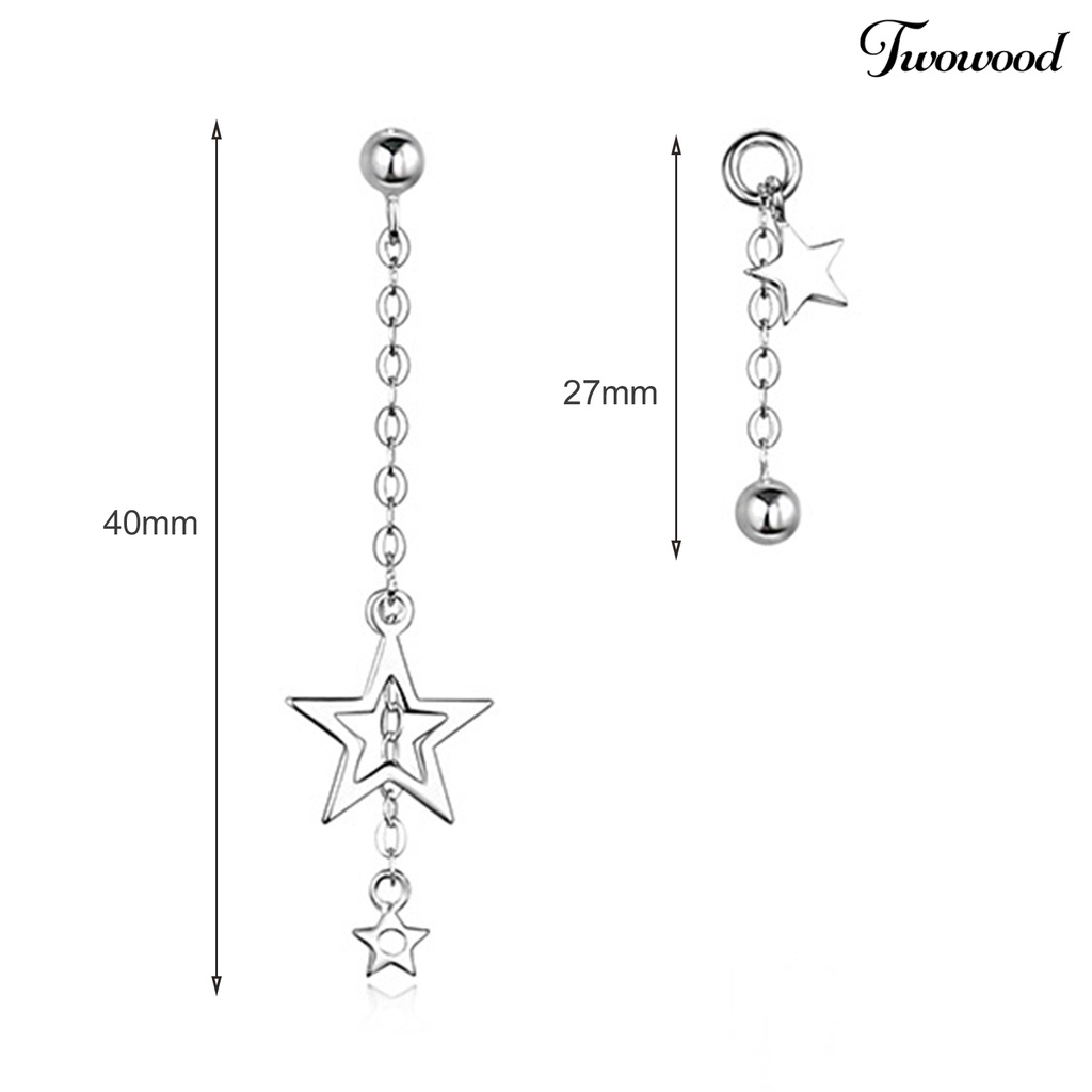 1 Pasang Anting Juntai Bentuk Bintang Asimetris Warna Solid