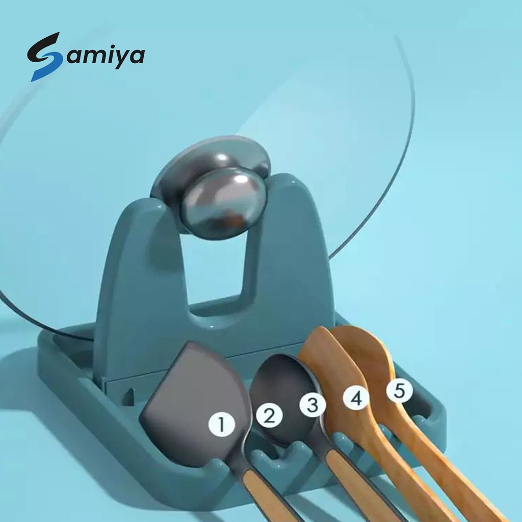 holder rak lipat tempat alas alat masak dapur spatula sutil ladle sumpit sendok / foldable pot storage rack tatakan tutup panci