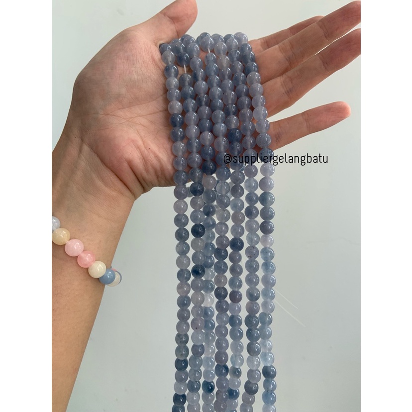 batu 8mm BLUE angelite natural aksesoris biru bahan gelang kalung AKIK