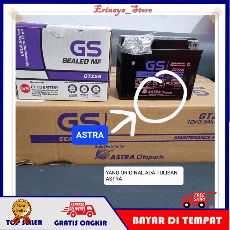 ORIGINAL Accu Aki Motor Astra GS GTZ5s Scoopy Spacy FI F1 Accu Kering MF Original Ori