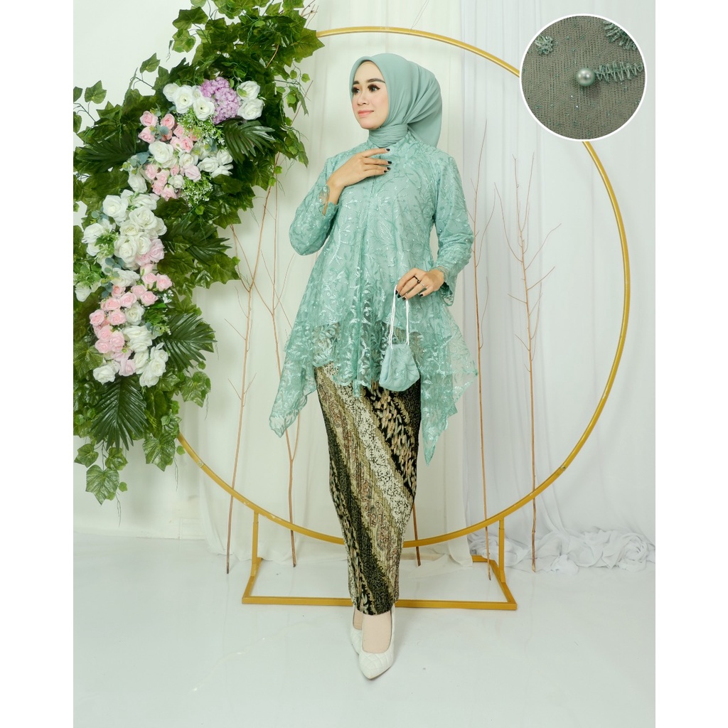 Permata Olshop / Setelan Kebaya Tunik Mauri Busui Modern / Kebaya Modern / Kebaya Wisuda / Kebaya Kondangan / Kebaya Pesta / Kebaya Tunik Brukat Tulle Modern / Kebaya Busui