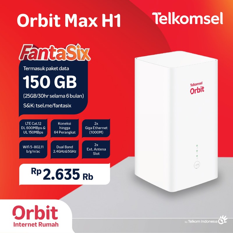 Modem 4G Telkomsel Orbit Max H1 Free Kuota 150Gb