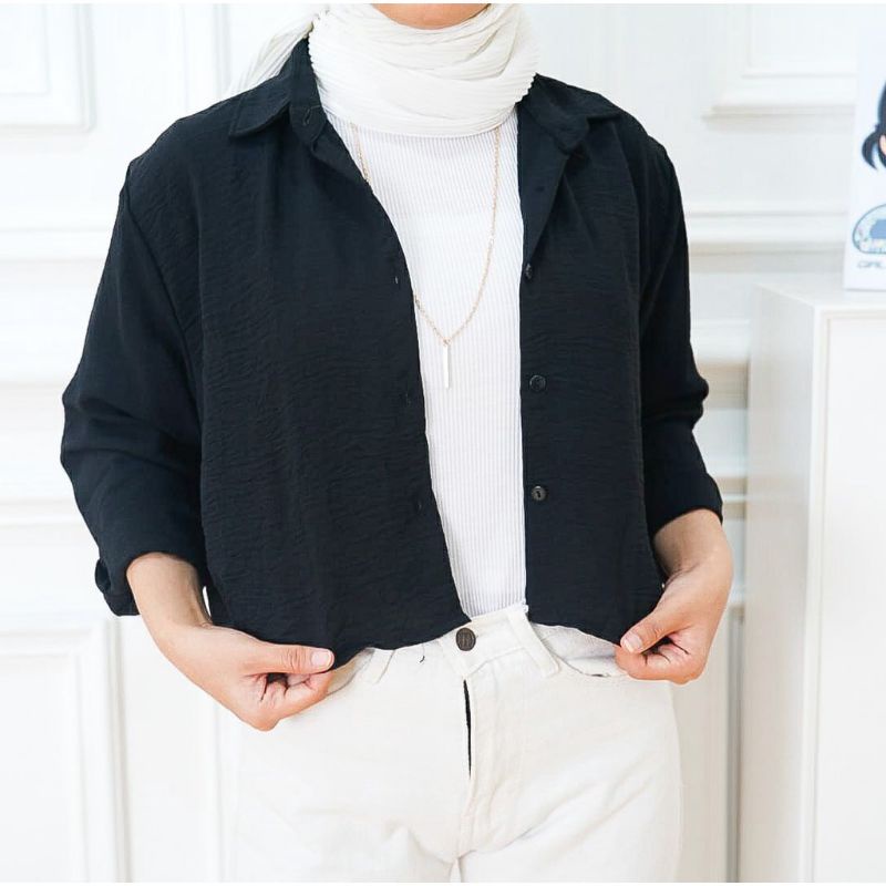 (AMD) KEMEJA VEVE OVERSIZE CROP TOP BLOUSE AIRFLOW CRINCLE