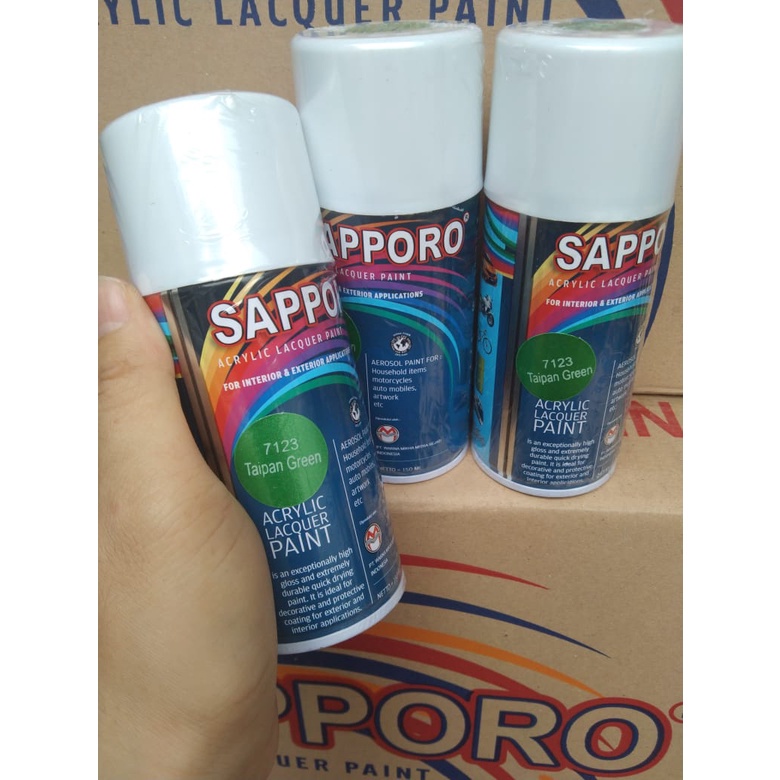 saporo acrylic lacquer paint pilok pilox cat spray sapporo 150ml saporo 7123 taipan green metallic green hijau metallic muda