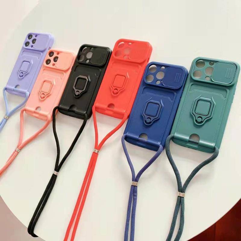 Soft Case Dompet Kartu Dengan Tali Lanyard Untuk iPhone 14 13 12 11 Pro Plus