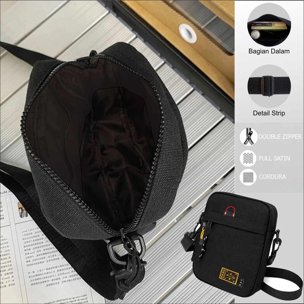 Tas Selempang Bahu Polos Hitam PEGE Mensa Slingbag Pria Kasual - PG 8937