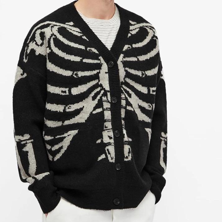 RECOMENDED Stiego-Skeleton Black Cardigan Sweater Streetwear Vintage Style ☆ 874