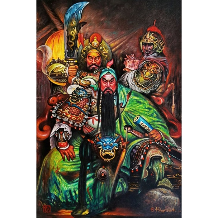 Repro Digital Lukisan Gambar Dewa Kwan Kong Pengawal Konghucu God Tri