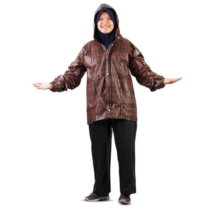 Discount Jaket Celana Plevia Rush 811 Motif Kotak Kotak - Mantel Hujan Rain Jas /JAS HUJAN WANITA/JA