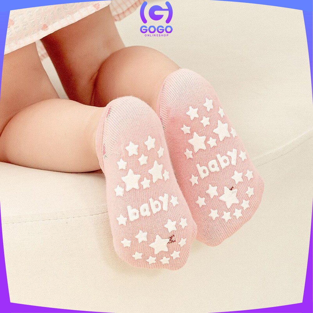 GOGO-P377 Kaos Kaki Dengan Ankle Strap Anak Bayi / Sepatu Kaus Kaki Anak Bayi Bahan Katun Anti Slip untuk Baby