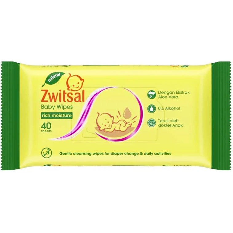 Zwitsal Baby Wipes Rich Moisture isi 40 s (Buy 1 Get 1) / 40s Satuan / Sensitive 50 s  - Tisu Tissue Basah Bayi